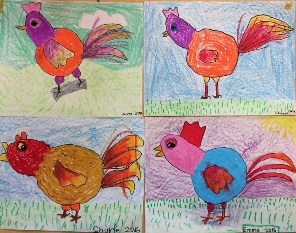 Simple Shape Roosters 1st grade art lesson - Art Teacher in LA